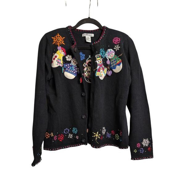 Vintage Collage Christmas Sweater Snowflakes Snowmen Size M - Picture 8 of 15